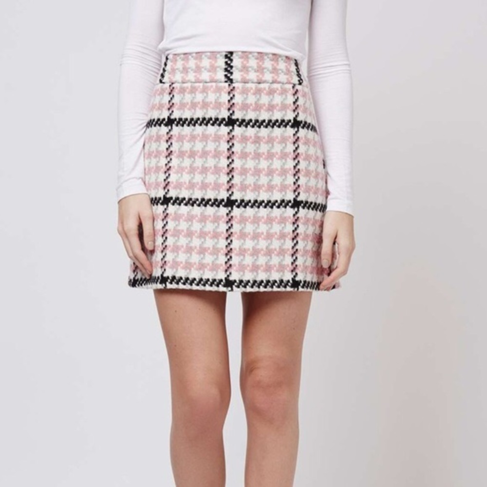 Topshop Pink Plaid Tweed Skirt